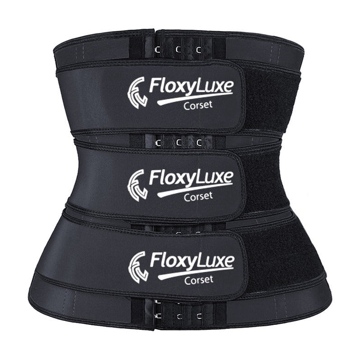 Triple Strap Compression 9 Steel Bone Latex Waist trainer With hook - FloxyLuxe